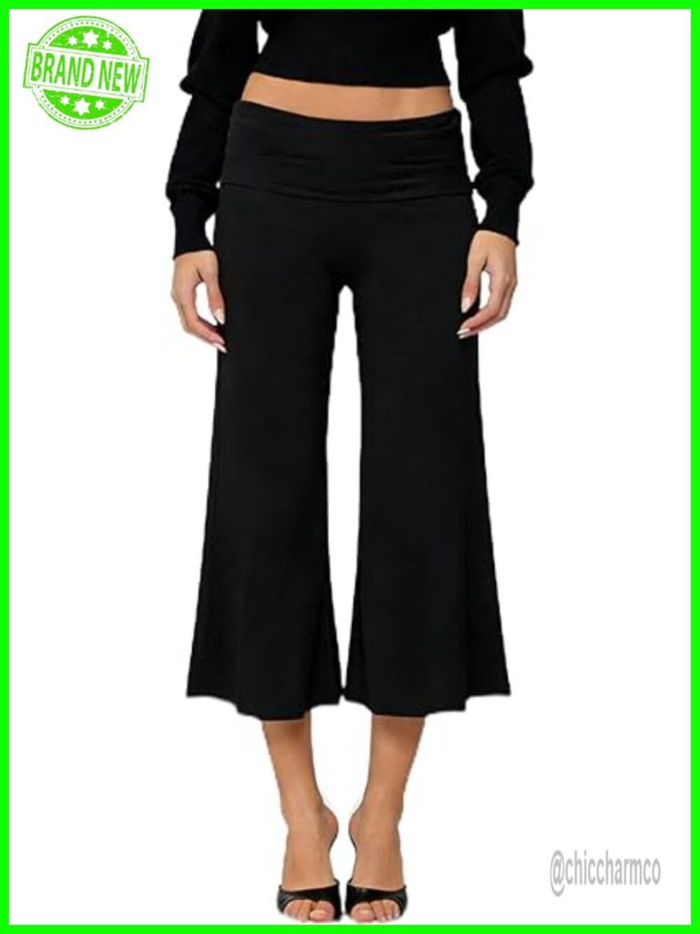 Fold Over Gaucho Pants Flowy Wide Leg Yoga Capris Low Rise Cropped Palazzo